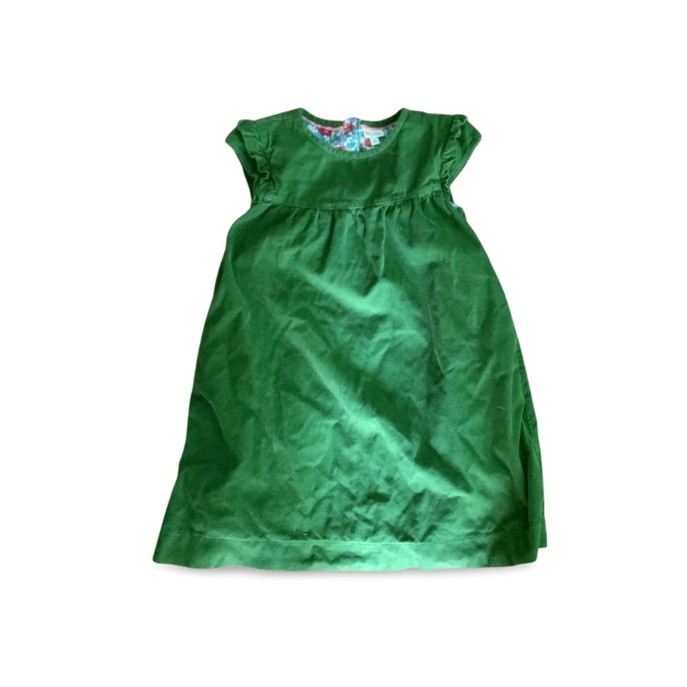Mini Boden Girl’s Green Corduroy Floral Lined Dress Pockets Size 7-8Y 128cm